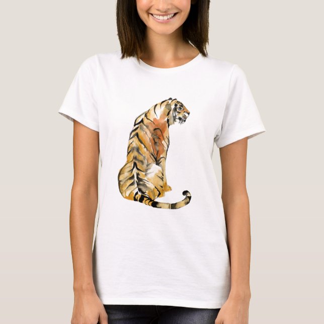 Wasserfarben Tiger Sitzen T-Shirt (Vorderseite)