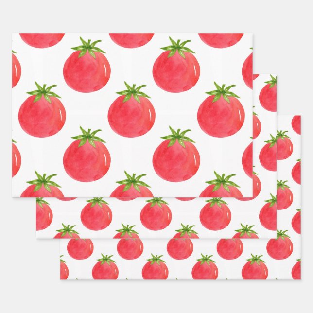 Wasserfarben-Tomatenmuster Geschenkpapier Set (Set)