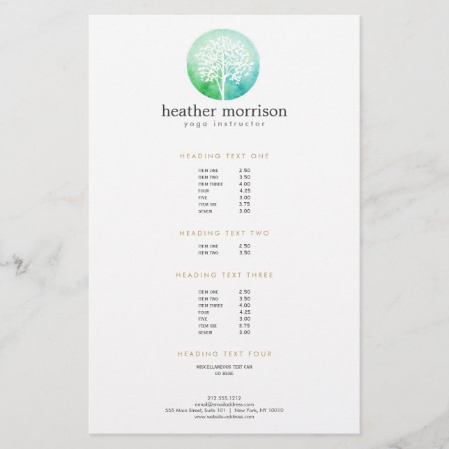 Wasserfarben-Tree Yoga und Wellness-Preise Flyer (Vorne)