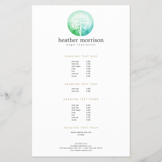 Wasserfarben-Tree Yoga und Wellness-Preise Flyer (Vorne)