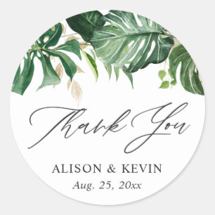 Wasserfarben-Tropenpalmenblätter Dankeschön Runder Aufkleber