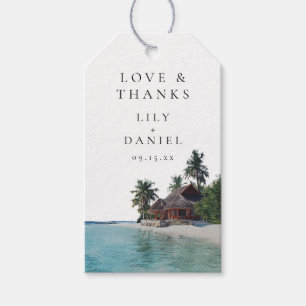 Wasserfarben-Tropenstrand-Hochzeit Danke Geschenkanhänger