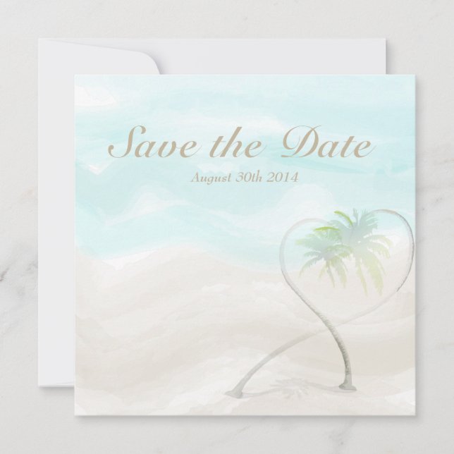 Wasserfarben-Tropenstrand-Hochzeit Save the Date (Vorderseite)