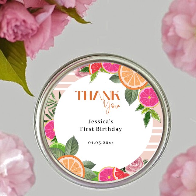 Wasserfarben Tropenzitronen Vielen Dank für Ihr In Runder Aufkleber (Von Creator hochgeladen)