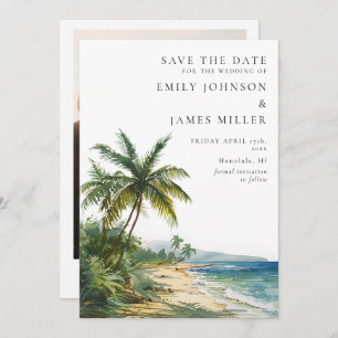 Wasserfarben Tropical Palm Beach Foto Hochzeit Save The Date