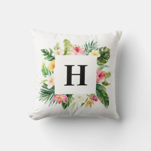 Wasserfarben Tropische Blätter Floral-Frame Monog Kissen