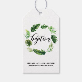 Wasserfarben Tropische Blätter Wreath Baptismarke Geschenkanhänger