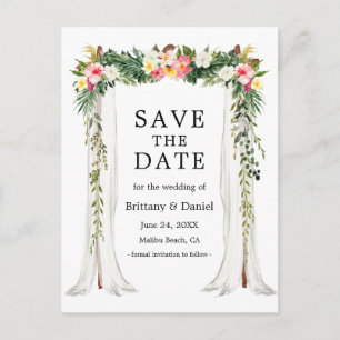 Wasserfarben-tropisches Foto Hochzeitskanopie Ankündigungspostkarte