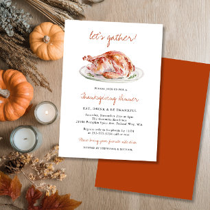 Wasserfarben Truthahn Thanksgiving-Dinner Einladung