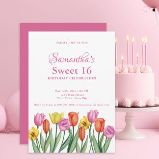 Wasserfarben Tulips Sweet 16 Geburtstag Einladung