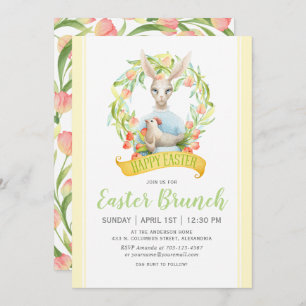Wasserfarben-Tulpen und Kaninchen-Osterbrunch Einladung