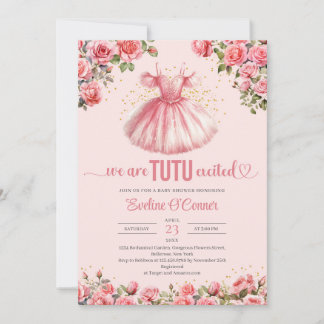 Wasserfarben Tutu Kleid Rosa Rosen Kinderdusche Einladung