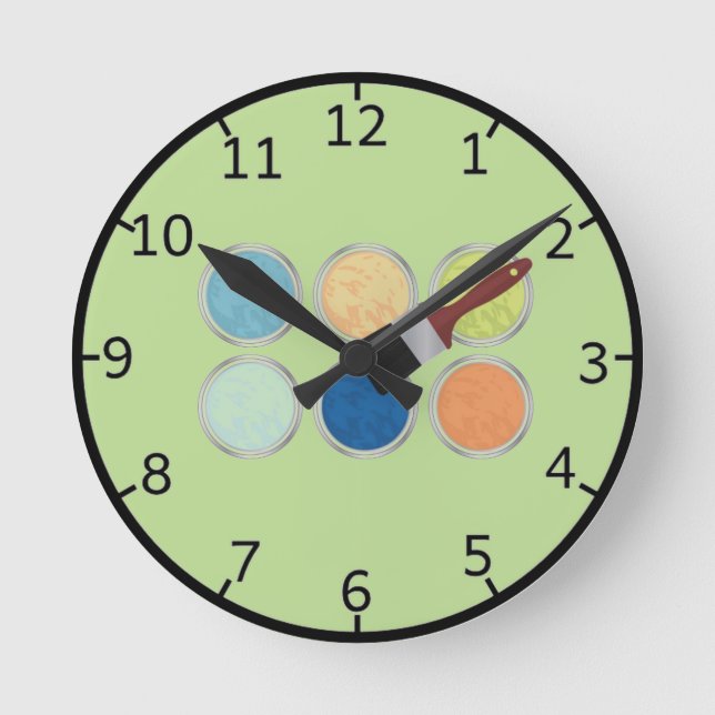 Wasserfarben und Pinsel Runde Wanduhr (Vorderseite)