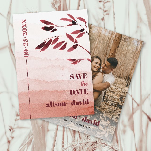 Wasserfarben und Zweig Japandi Foto Save The Date (Von Creator hochgeladen)