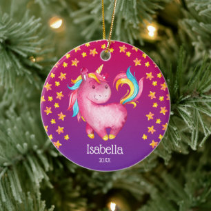 Wasserfarben, Unicorn Sterne Personalisiertes Girl Keramik Ornament