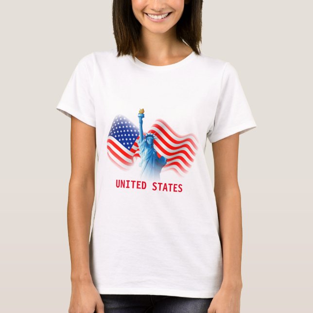 Wasserfarben, United Staaten Flag mit Lady Liberty T-Shirt (Vorderseite)
