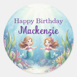 Wasserfarben Unter dem Meer Meerjungfrau Geburtsta Runder Aufkleber