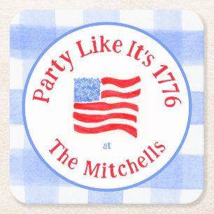 Wasserfarben-USA-Flaggen-Party 1776 Rot Weiß Blau Rechteckiger Pappuntersetzer
