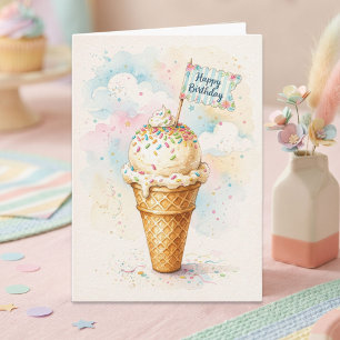 Wasserfarben-Vanilleeis-Happy-Birthday Karte