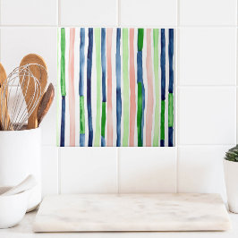 Wasserfarben Vertikaler Streifen Grüne blaue Koral Fliese