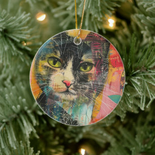 Wasserfarben Vintage Abstrakte Katze (6) Keramik Ornament