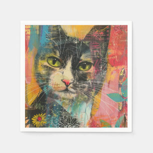 Wasserfarben Vintage Abstrakte Katze (6) Serviette