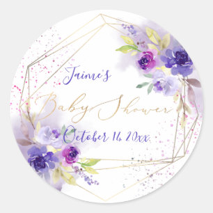 Wasserfarben-Violet-Lila-Peonies-Babydusche Runder Aufkleber