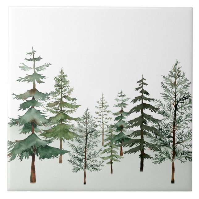Wasserfarben-Wald-Baum-Keramikfliese Fliese (Vorderseite)