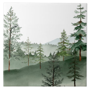Wasserfarben-Wald-Baum-Keramikfliese Fliese