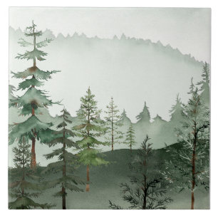 Wasserfarben-Wald-Baum-Keramikfliese Fliese