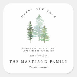 WASSERFARBEN WALDBARKEIT NEUES JAHR. QUADRATISCHER AUFKLEBER