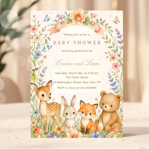 Wasserfarben-Waldtiere Wald-Babyparty Einladung
