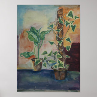 Wasserfarben-Wandkunst mit Indoor-Pflanzen Poster