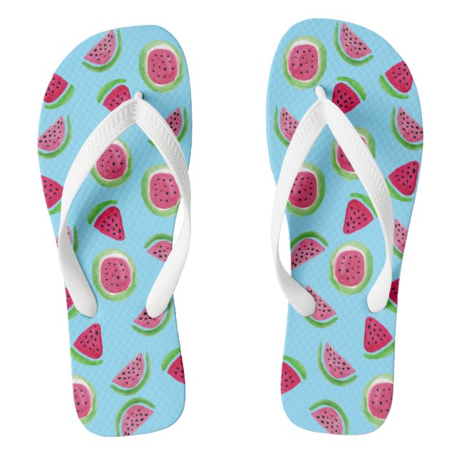 Wasserfarben Wassermelone Muster rot-blau Flip Flops (Fußbett)
