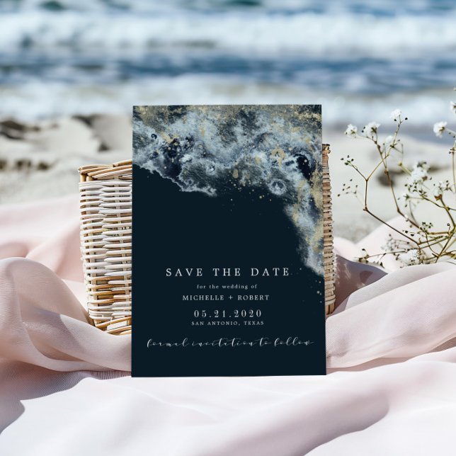 Wasserfarben Waves Minimalistisches Foto Save the  Einladung (Von Creator hochgeladen)