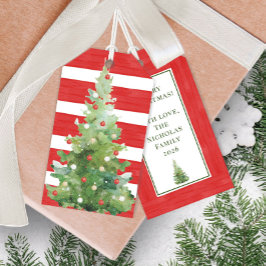 Wasserfarben-Weihnachtsbaum Rot Weiß Gestreift Geschenkanhänger