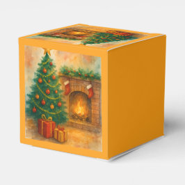 Wasserfarben-Weihnachtsbaum und gemütlicher Kamin  Geschenkschachtel