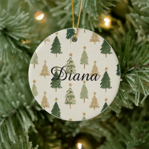 Wasserfarben-Weihnachtsbäume Personalisierter Weih Keramik Ornament