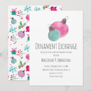 Wasserfarben-Weihnachtsfeier-Ornamententausch Einladung