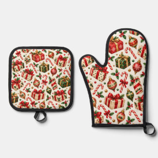 Wasserfarben-Weihnachtsgeschenke- und -Ornamentemu Ofenhandschuh & Topflappen-Set