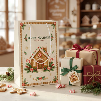 Wasserfarben-Weihnachtsgeschenktüte mit Lebkuchenh Mittlere Geschenktüte