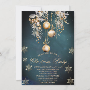 Wasserfarben-Weihnachtskugeln-Schneeflocken-Firma Einladung