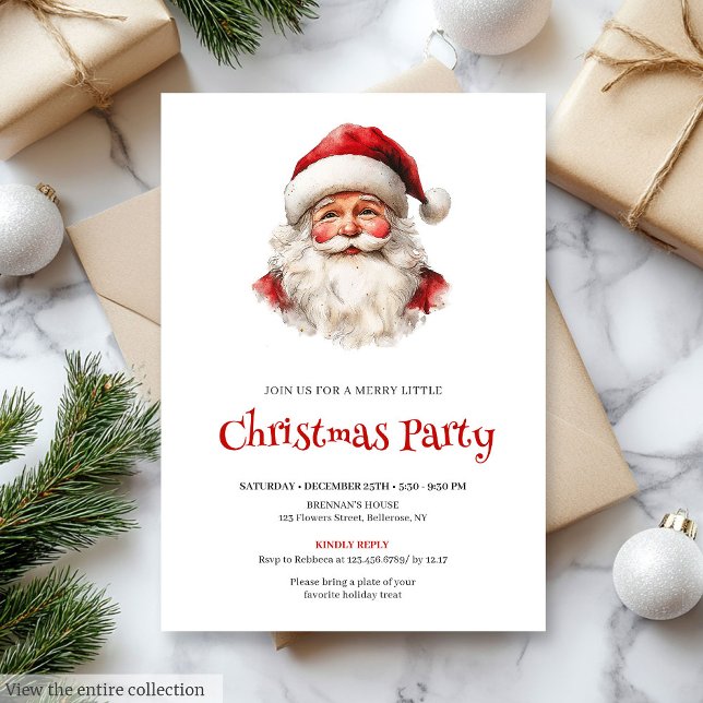 Wasserfarben-Weihnachtsmann-Feierabendessen bearbe Einladung (Editable Watercolor Santa Claus Holiday Dinner Invite

)