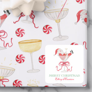 Wasserfarben-Weihnachtsmann-Weihnachts-Cocktail-Pa Quadratischer Aufkleber