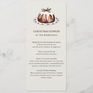 Wasserfarben-Weihnachtspudding-Festmenü Menükarte
