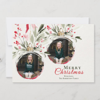 Wasserfarben-Weihnachtsschmuck-Familie 2 Foto Feiertagskarte