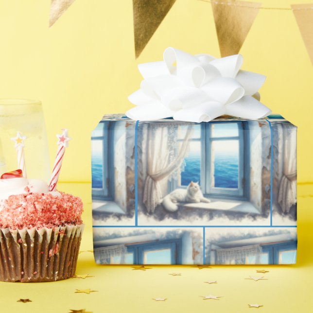 Wasserfarben Weiß Blick auf den Ozean Geschenkpapier (Geburtstagsparty)