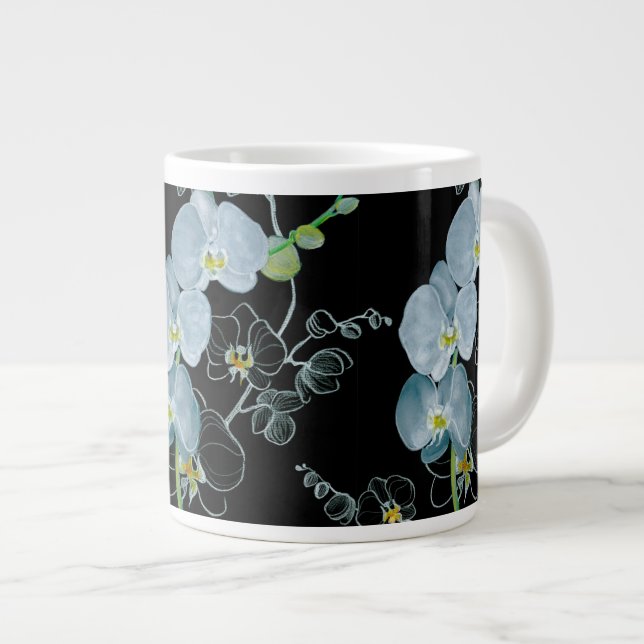 Wasserfarben-Weiße Orchideen-Muster Jumbo-Tasse (Vorderseite Rechts)