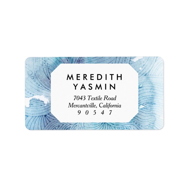 Wasserfarben Wellen Ozeanblau lila gestrichen Adressaufkleber (Vorne)