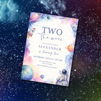 Wasserfarben-Weltraum-Geburtstagseinladungsvorlage Einladung